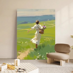 高级感艺术少女田园装饰画成品仿油画风景清新唯美卧室客厅摆挂画
