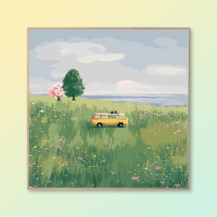 春暖花开装饰画成品仿油画风景方形治愈系清新唯美卧室客厅摆挂画