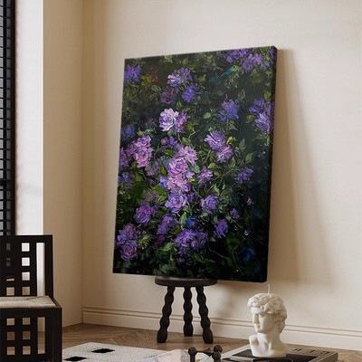 紫罗兰花卉装饰画仿油画风景成品唯美治愈高级玄关卧室客厅摆挂画