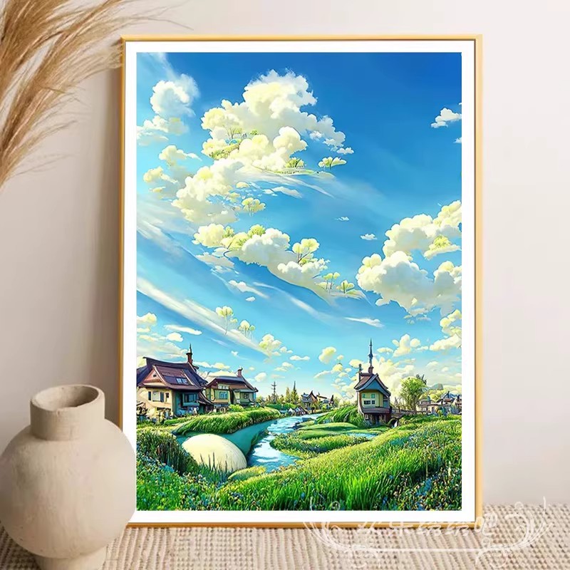 欧式田园清新治愈装饰画成品仿油画风景唯美高级感卧室客厅摆挂画图片