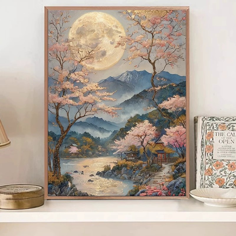中式国风装饰画成品仿油画风景唯美小众水墨高级感卧室客厅摆挂画