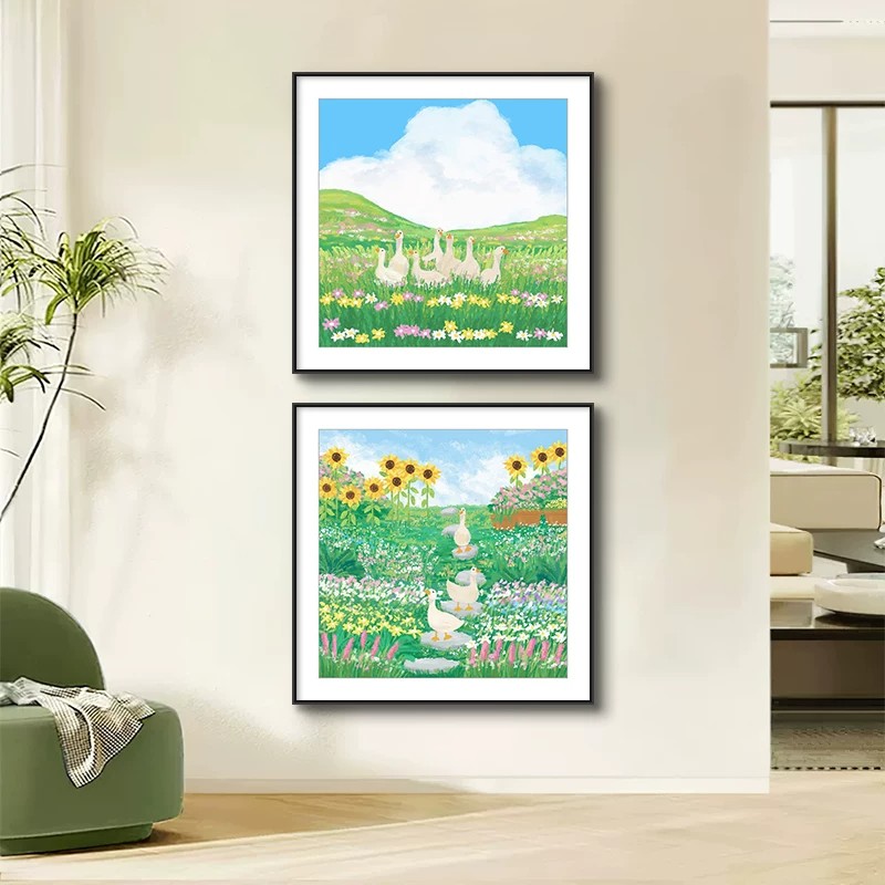 田园方形小清新装饰画简约仿油画小众艺术高级感卧室客厅餐厅挂画