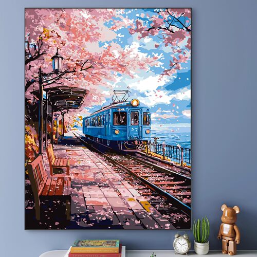 宫崎骏的夏天装饰画仿油画风景治愈系火车卡通唯美卧室客厅摆挂画