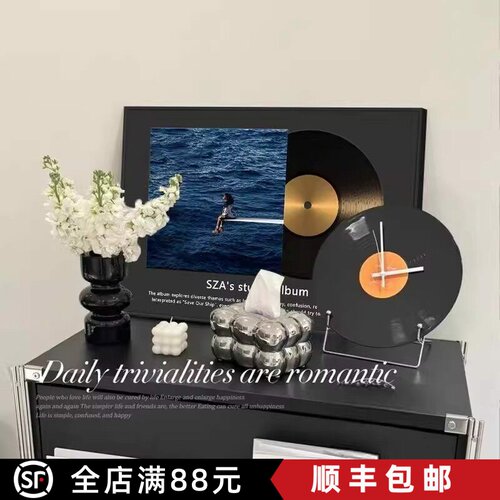 复古电视柜黑胶唱片装饰画餐厅CD专辑小众高级客厅卧室桌面挂摆画