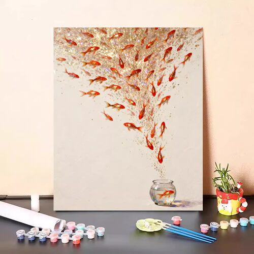 年年有鱼装饰画成品仿油画创意设计小众高级感寓意卧室客厅摆挂画