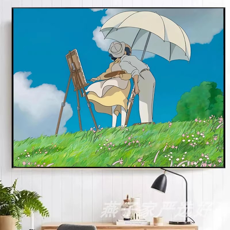 宫崎骏起风了天空之城成品装饰画仿油画风景人物儿童卧室卡通挂画图片