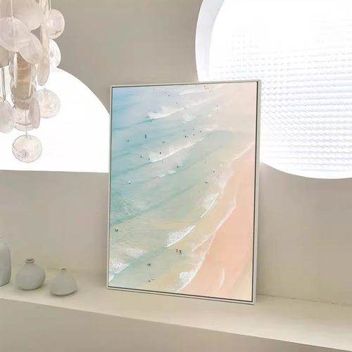 粉色大海滩装饰画仿油画风景唯美治愈高级感现代简约卧室客厅挂画