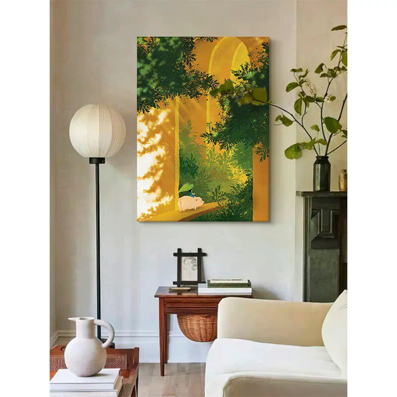 玄关光照植物绿色清新装饰画仿油画成品高级感艺术卧室客厅摆挂画
