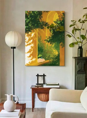 玄关光照植物绿色清新装饰画仿油画成品高级感艺术卧室客厅摆挂画