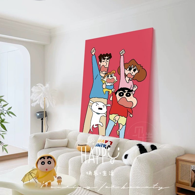 蜡笔小新全家福装饰画周边可爱卡通动漫家庭温馨趣味卧室客厅挂画