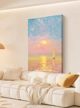 奶油风海上帆船装饰画成品仿油画风景唯美梦幻高级卧室客厅摆挂画
