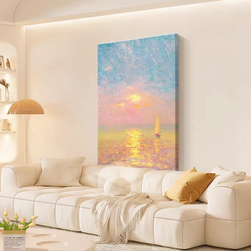 奶油风海上帆船装饰画成品仿油画风景唯美梦幻高级卧室客厅摆挂画