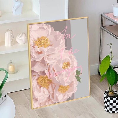 ins奶油风花卉芍药牡丹成品装饰画粉色仿油画风景卧室客厅摆挂画