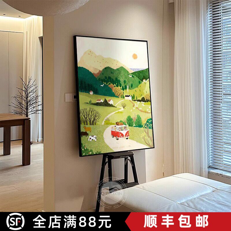旅途美景竖版装饰画成品仿油画风景小清新治愈高级感卧客厅摆挂画