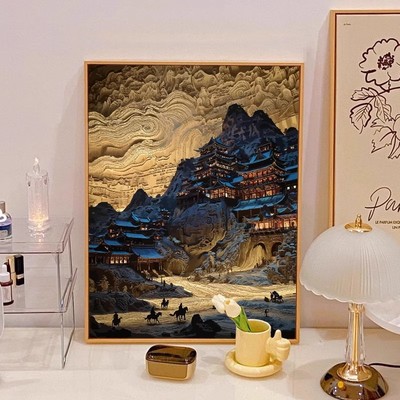 中国风敦煌莫高窟成品仿油画风景名胜古迹高级感卧室客厅大气挂画