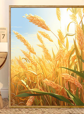 秋天稻田风吹麦浪装饰画成品仿油画风景唯美金黄色卧室客厅摆挂画