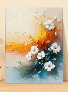 木槿花开简约装饰画仿油画风景唯美小众治愈高级感卧室客厅摆挂画