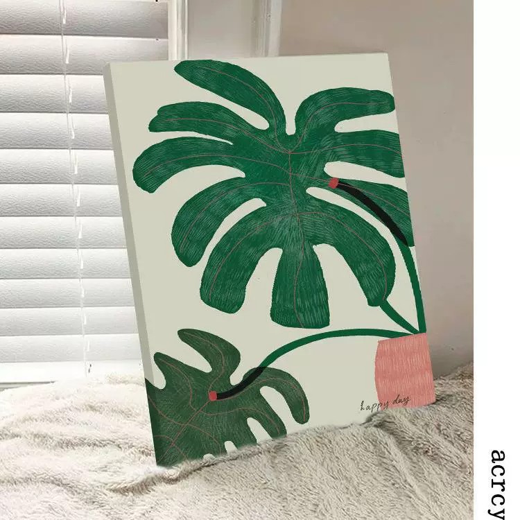 北欧小清新绿植装饰画简约小众艺术设计感高级卧室客厅玄关摆挂画