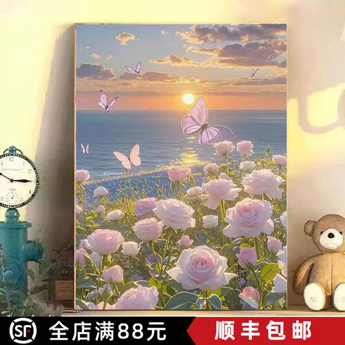 新款花卉装饰画仿油画风景治愈唯美清新高级感玫瑰卧室客厅摆挂画