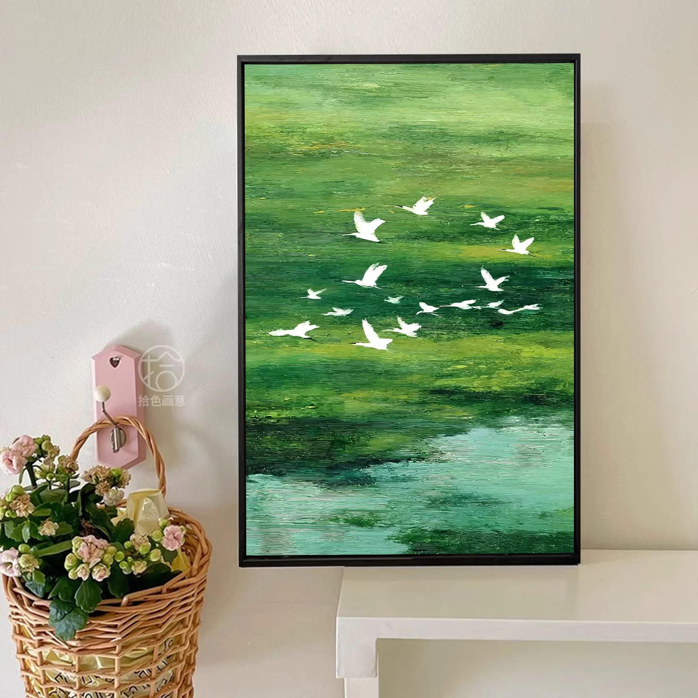 治愈系绿色田野装饰画成品仿油风景清新治愈高级感卧室客厅摆挂画