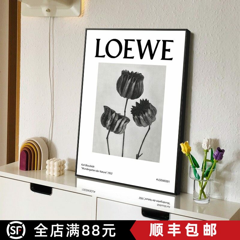 黑白英文字母装饰画杂志海报桌面上的摆画电视玄关边斗柜极简轻奢