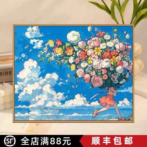 横版宫崎骏装饰画动漫画卡通治愈童年成品喷印花卉卧室客厅挂摆画