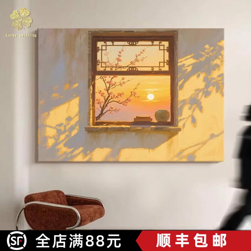 日出光影装饰画横版仿油画风景唯美治愈小众高级感卧室客厅摆挂画图片