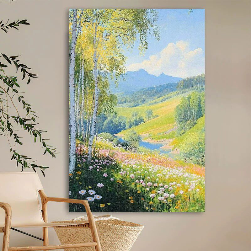 现代田园装饰画仿油画风景唯美艺术治愈清新高级感卧室客厅摆挂画