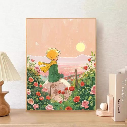 小王子卡通治愈系装饰画成品仿油画风景唯美高级感儿童卧室摆挂画