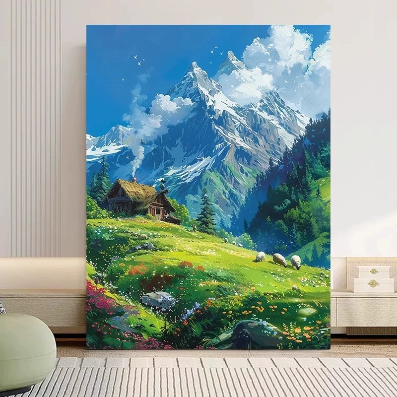 宫崎骏的夏天田园装饰画仿油画风景卡通唯美小清新卧室客厅摆挂画