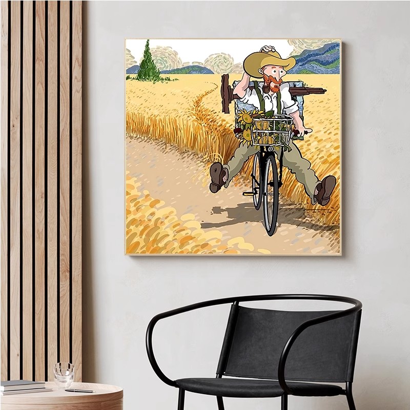 正方形梵高装饰画向日葵儿童搞笑玄关挂画厨房餐厅画电表箱遮挡画