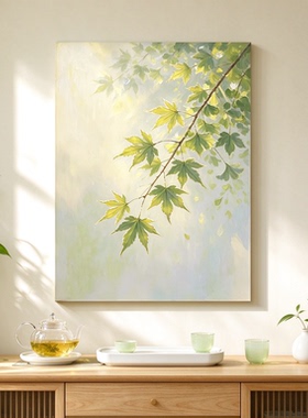 绿色系光影植物清新艺术治愈装饰画仿油画风景唯美卧室客厅摆挂画