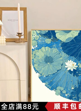 国风高级感荷花成品装饰画仿油画风景清新睡莲唯美卧室客厅摆挂画