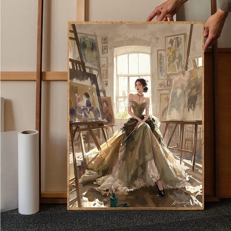 婚纱少女装饰画复古小众艺术成品仿油画唯美高级感卧室客厅摆挂画