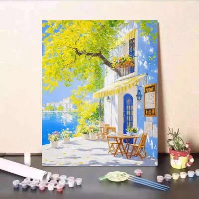 地中海风情装饰画仿油画风景成品清新唯美欧式建筑卧室客厅摆挂画