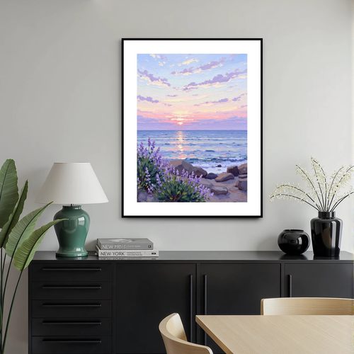 现代简约创意海景装饰画紫色系薰衣草高级感风景唯美卧室客厅挂画