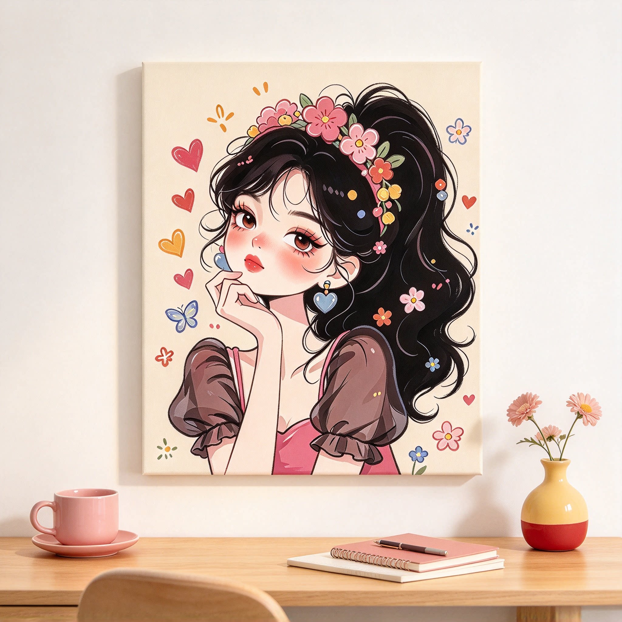 可爱俏皮潮流美少女装饰画仿油画多巴胺清新小女孩卧室客厅摆挂画