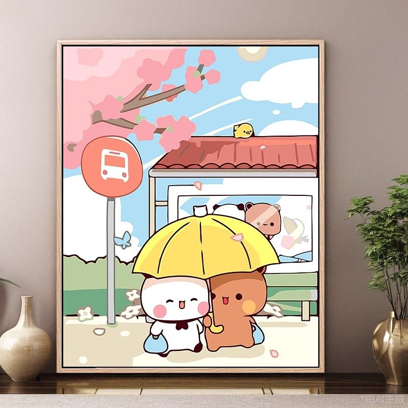 一二布布装饰画动漫表情包卡通可爱情侣送礼小熊成品挂摆画小清新