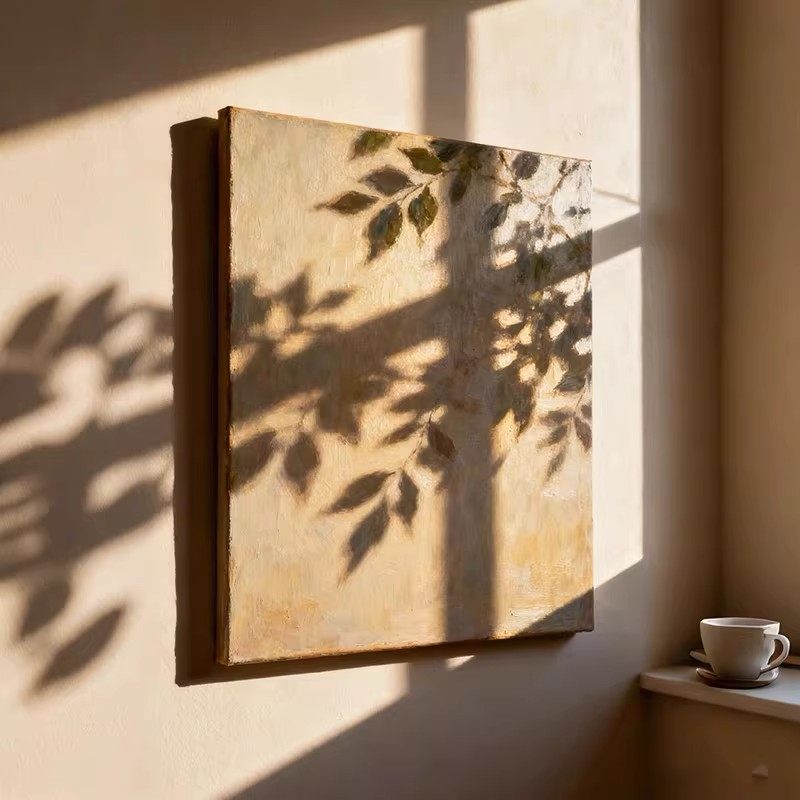 光影树叶装饰画成品仿油画风景唯美高级感简约复古卧室客厅摆挂画