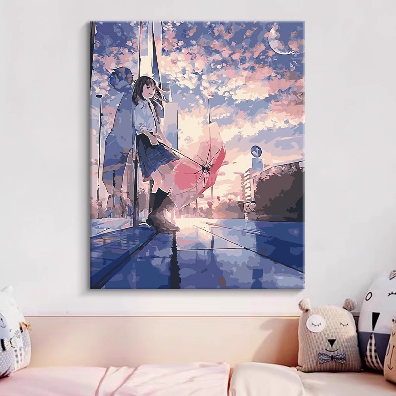两个世界卡通人物装饰画成品仿油画治愈唯美动漫风卧室客厅摆挂画图片