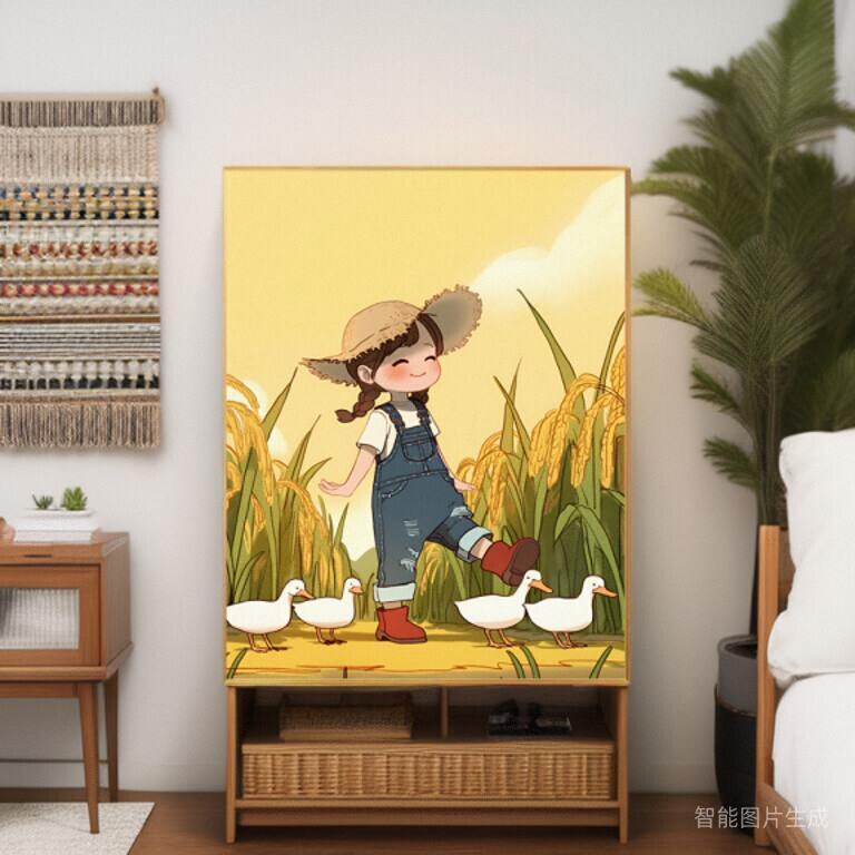 现代简约治愈系乡村景色装饰画卧室床头餐厅墙面挂画桌面斗柜摆画图片