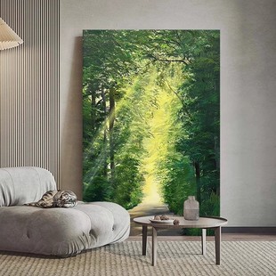 喷印成品绿色森林小路风景挂画丁达尔效应客厅装 饰画玄关油画挂画