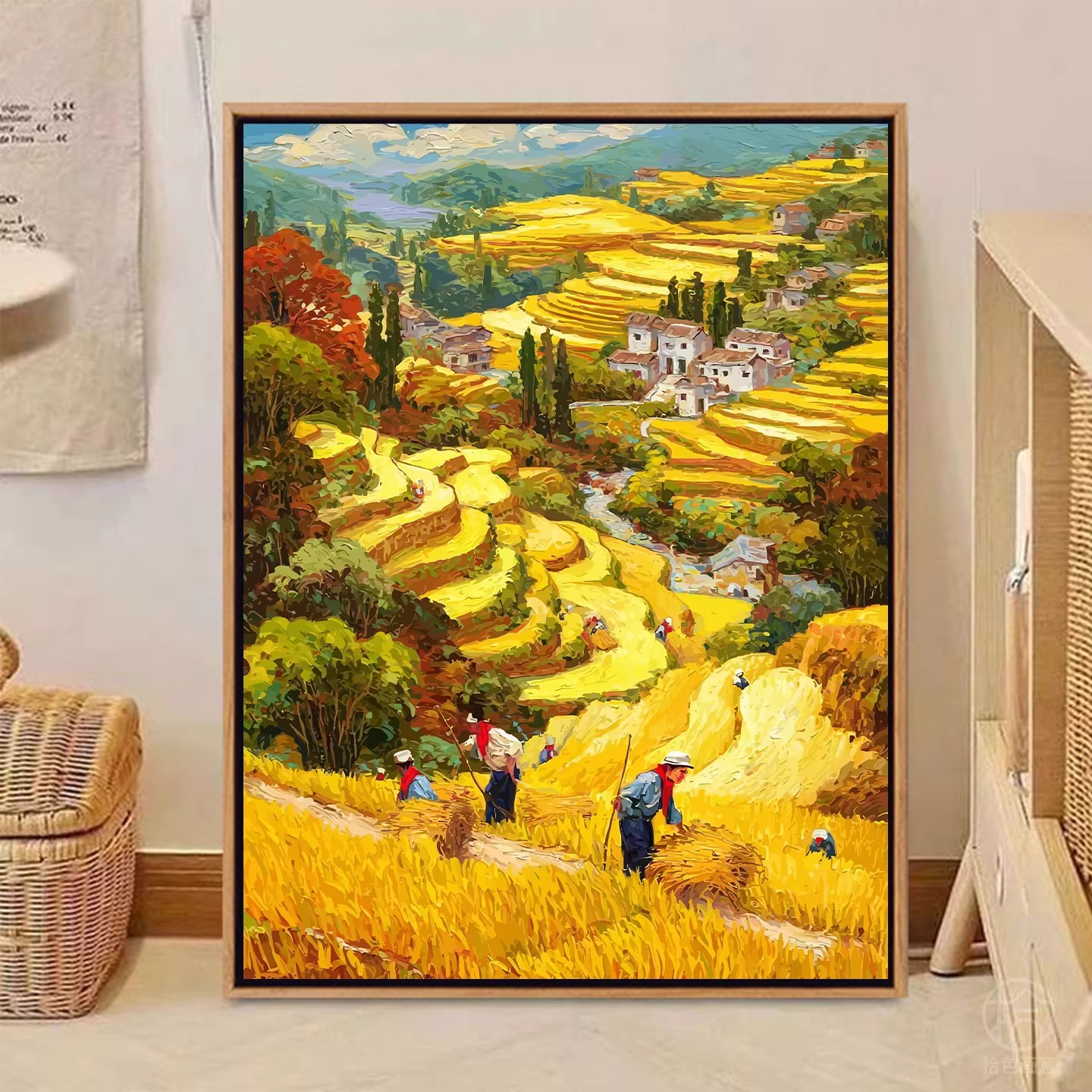 秋天梯田装饰画成品仿油画风景唯美治愈温馨田园风卧室客厅摆挂画图片