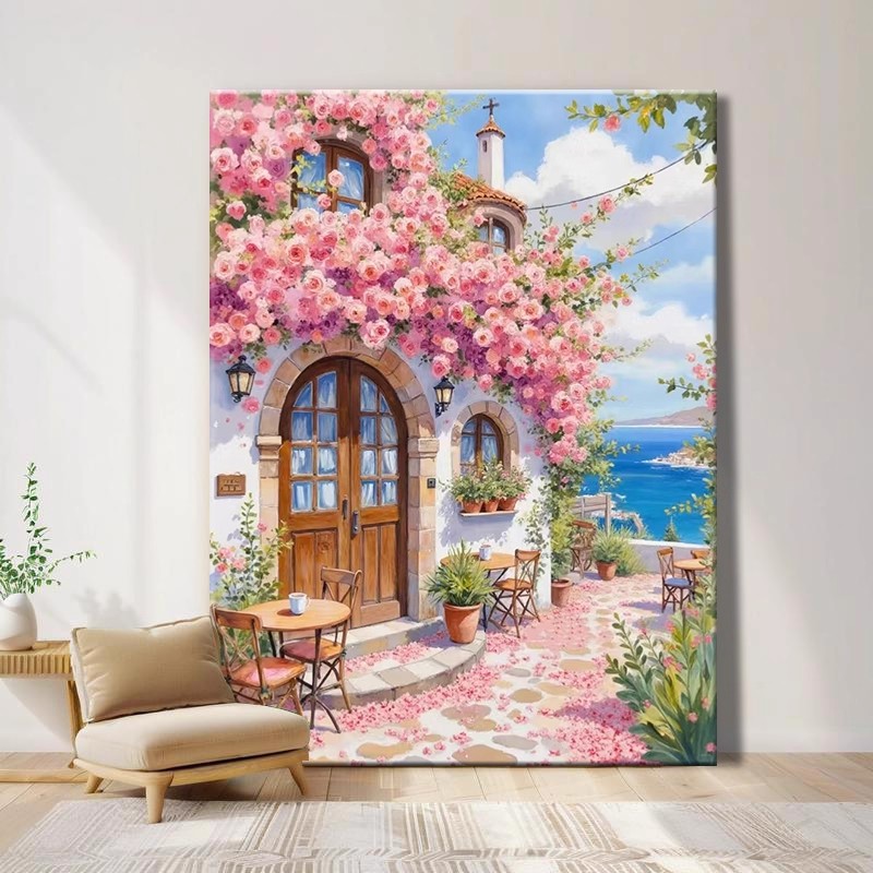 海边花房装饰画宫崎骏仿油画风景成品唯美花卉治愈卧室客厅摆挂画图片