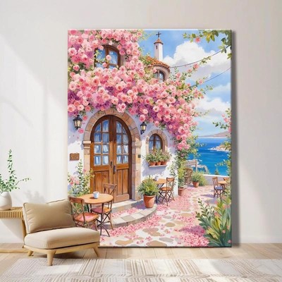海边花房装饰画宫崎骏仿油画风景成品唯美花卉治愈卧室客厅摆挂画