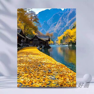 饰画成品仿油画风景唯美小清新高级感卧室客厅摆挂画 银杏叶山水装