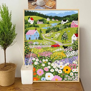 莫奈森系花园成品装 饰画卡通唯美仿油画风景田园风卧室客厅摆挂画