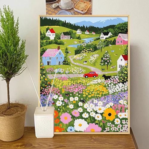 莫奈森系花园成品装饰画卡通唯美仿油画风景田园风卧室客厅摆挂画