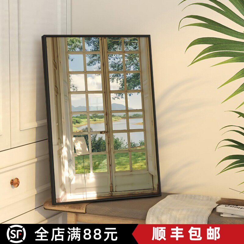 法式假窗户风景装饰画ins风挂画图片