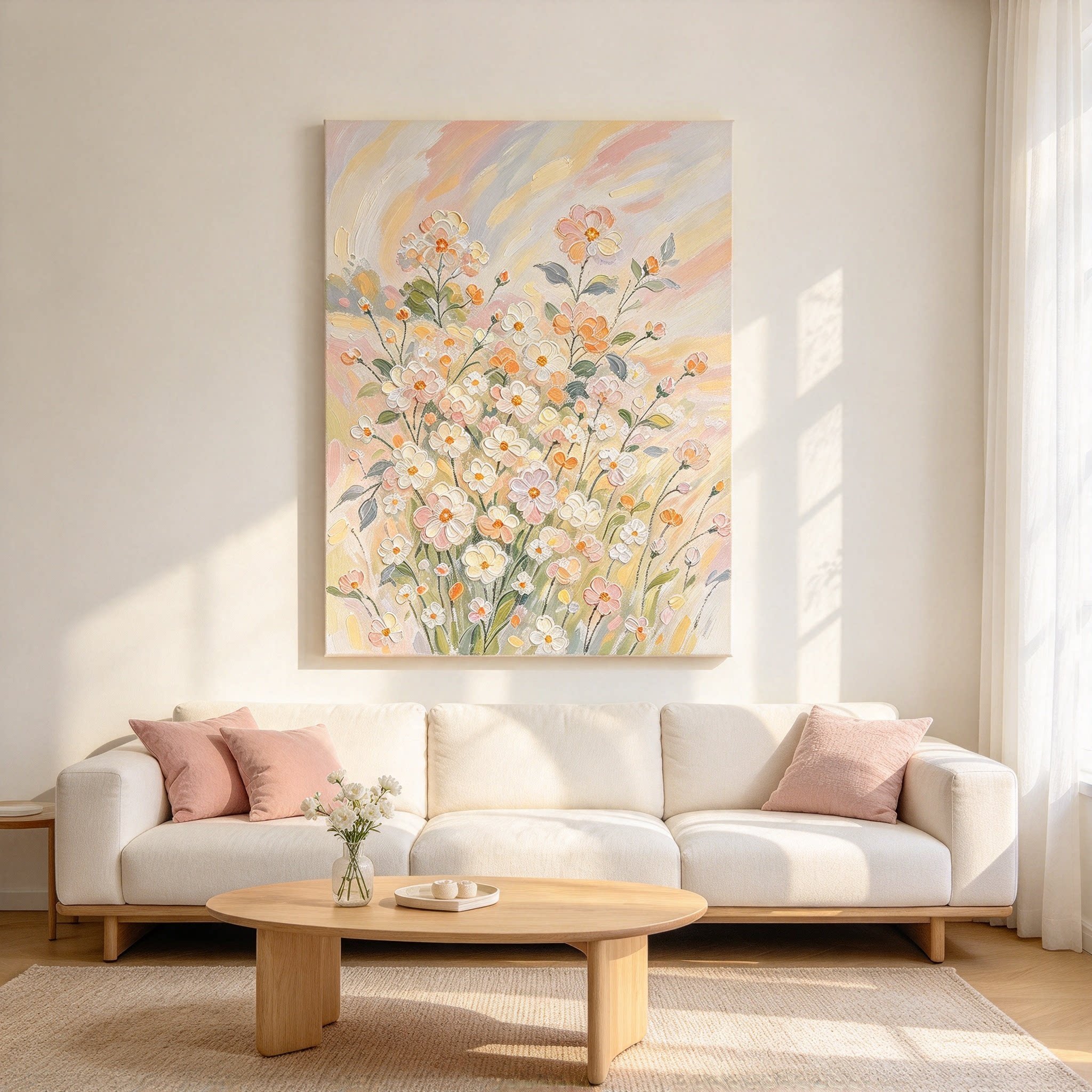 清新文艺装饰画奶油风简约仿油画花卉唯美高级感卧室客厅玄关挂画